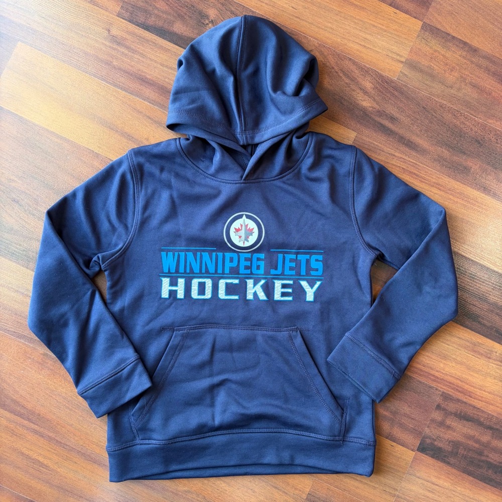 NHL‎ Winnipeg Jets Hockey Hoodie Navy Blue Kids Size 8 Performance Sweatshirt